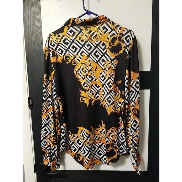 Black White Yellow Floral Womens shirt size XL (New) - Picture 2 of 5